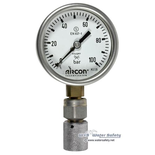 Aircon Manometer mit Schnellkupplung O2, 100 bar
